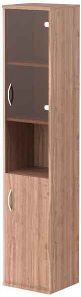 Шкаф колонка с малой глухой и стеклянной дверьми СУ-1.4(R) Ясень Шимо 406*365*1975